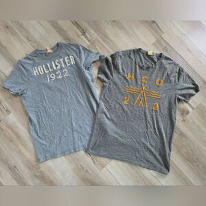 2 Vintage Hollister HCO Gray Cotton T-shirt Sz M Spellout Swimming Camo Bundle